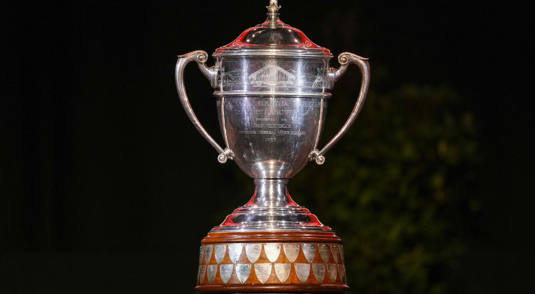 Ahuwhenua Trophy Cup with a black background.